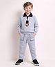 Little Marine Cotton Blend Knit Full Sleeves Bear & Make Today Amazing Text Patch Detailed Tee & Pants Set - Grey