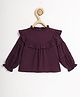 Chuppan Chupai Rayon Woven Full Sleeves Solid Ruffled Top - Wine