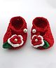 Pihoo Pearl Embellished Floral Applique Detailed Adjustable Booties - Red