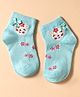 Mustang Knit Socks With Kitty & Floral Design - Turquoise