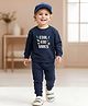 Kidbea Cotton Knit Full Sleeves Cool Kid Vibes Text Printed Winter Sweatshirt & Joggers Set - Navy Blue