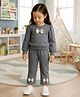 Kidbea Cotton Knit Full Sleeves Bow Applique Detailed Winter Sweatshirt & Joggers Set - Grey