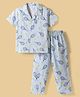 Ollypop Sinker Knit Half Sleeves Shirt & Pyjama Co-ord Night Suit With Tennis Print - White & Blue
