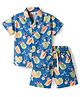 Ollypop Sinker Knit Half Sleeves Shirt & Shorts Co-ord Night Suit With Fruit Print - Blue
