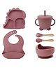 TERI BERI 5-in-1 Silicone Baby Feeding Set | Suction Bowl, Sippy Cup, Bib, Spoon & Fork, Dinosaur Plate | BPA Free, Food Grade, Unbreakable, Dishwasher Safe | Baby Weaning Feeding Set