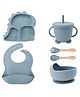 TERI BERI 5-in-1 Silicone Baby Feeding Set | Suction Bowl, Sippy Cup, Bib, Spoon & Fork, Dinosaur Plate | BPA Free, Food Grade, Unbreakable, Dishwasher Safe | Baby Weaning Feeding Set