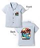 Bonfino Cotton Woven Half Sleeves Resort Collar Denim Shirt  with Front & Back Hawaii Print - Light Blue