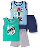 OHMS Single Jersey Knit Sleeveless T-Shirts & Shorts Set With Text Print Pack of 2 - Multicolor