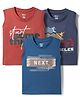 OHMS Single Jersey Knit Sleeveless Tank T-Shirts with Text Print Pack of 3 - Red & Blue