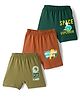 OHMS Single Jersey Knit Knee Length Shorts with Text Print Pack of 3 - Olive Green Brown & Green