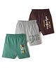 OHMS Single Jersey Knit Knee Length Shorts With Text Print Pack Of 3 - Brown Grey & Mint