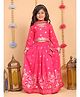 Superminis Silk Woven Full Sleeves Floral Foil Printed Lehenga & Choli Set With Dupatta Set - Magenta