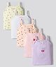 Bonfino Cotton Elastane Knit Sleeveless Slip With Strawberry Print & Bow Applique Pack of 5 - Multicolor