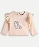 chuckleberrie Cotton Knit Full Sleeves Typography & Unicorn Printed Top - Cream