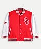 chuckleberrie Unisex Cotton Knit Full Sleeve Text Embroidered Bomber Jacket With Applique-Red