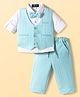 Robo Fry Cotton Woven Full Sleeves Striped 3 Piece Party Suit With Bow - Light Blue