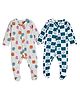 Plan B Cotton Knit Full Sleeves Abstract Face Printed Sleepsuits - Cream & Multi Colour