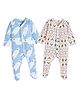 Plan B Cotton Knit Christmas Theme Full Sleeves Tree & Bear Printed Sleepsuits - White & Blue