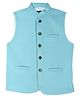 Charchit Cotton Blend Woven Sleeveless Solid Nehru Jacket - Turquoise