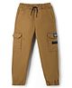 Primo Gino Cotton Elastane Woven Full Length Solid Joggers With Patch & Cargo Pockets - Brown