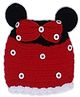 USHA ENTERPRISES Wool Woven Ears Designed Bow Applique Button Detailed Beanie Cap - Red - Circumference 34-38 Cms