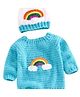 USHA ENTERPRISES Woollen Woven Full Sleeves Rainbow Designed Crochet Sweater With Cap - Blue - Circumference 34 - 38 Cm