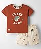 Mini Donuts Single Jersey Knit Half Sleeves T-Shirt & Shorts Set With Skating Print - Brown