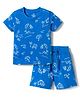 Doodle Poodle 100% Cotton Single Jersey Knit Half Sleeves T-Shirt & Shorts Co-ord Set With Beach Theme Print - Royal Blue