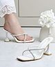 Shoetopia Stone Embellished Criss Cross Straps Square Toe Heels - White