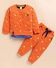Olyoly Cotton Knit Full Sleeves Smiley & Typography Printed Coordinating Tee & Pants Set - Orange