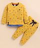 Olyoly Cotton Knit Full Sleeves Smiley & Typography Printed Coordinating Tee & Pants Set - Mustard