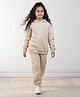 Anthrilo Fleece Knit Full Sleeves Solid Winter Hooded Sweatshirt & Joggers Set - Beige
