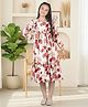 Cutiekins Woven Full Sleeves  Floral Printed Frill Detailed Dress - White & Red