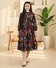 Cutiekins Woven Full Sleeves Floral Printed Frill Detailed Dress - Black & Red