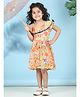 Cutiekins Cotton Woven Sleeveless Frill Detailed Floral Printed Dress - Peach & Multi Colour