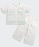 Tiny Girl Cotton Woven Half Sleeves Sequins Embellished Top with Palazzo Set - Cream