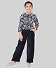 Tiny Girl Woven Full Sleeves Floral Printed Top & Pants Set - Navy Blue