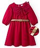Hola Bonita Knit Three Fourth Sleeves Solid Textured Fabric Dress With Belt - Maroon