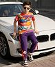 OLLINGTON ST. Cotton Knit Half Sleeve Printed T-Shirt & Jogger Set - Multicolour & Purple
