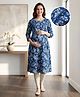 Bella Mama Viscose Woven Three Fourth Sleeves Maternity Kurta With Floral Print & Highlighted Yoke - Blue