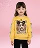 Cutecumber Fleece Knit Full Sleeves Girl Printed Bow Applique Detailed Winter Sweatshirt - Yellow