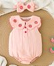Mark & Mia Cotton Sleeveless Onesie with Headband & Strawberry Embroidery - Pink