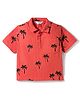 Bonfino 100% Cotton Woven Half Sleeves Palm Tree Double Cloth Printed Shirt - Red