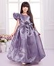 Tiny Kingdom Satin Woven Sleeveless Bow Applique Detailed Gown - Purple