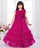 Tiny Kingdom Net Woven Sleeveless Sequins Embellished Bow Applique Ruffle Detailed Gown - Pink