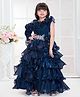Tiny Kingdom Satin Woven Sleeveless Floral Applique Glitter Detailed Stones Embellished Gown - Blue