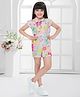 TINY BABY Linen Woven Half Sleeves Floral Printed Jumpsuit With Belt - Cream