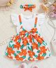tior Woven Cotton Knit Frill Sleeves Floral Printed Dress - Orange