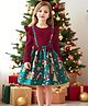 tior Mesh Knit Christmas Theme Full Sleeves Candy Cane & Gingerbread Man Printed Dress - Green