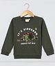 BYB Premium Cotton Knit Full Sleeves Its Dinosaur Text Printed Sequins Embellished Sweatshirt - Olive Green